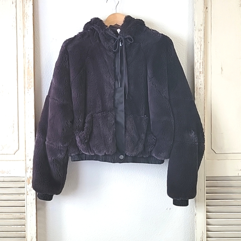 Free People Womens Love It Faux Fur Cozy Faux Fur Jacket Black Size Medium
